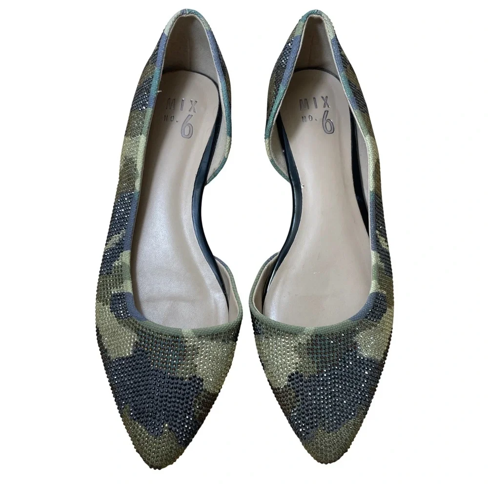 Mix No. 6 Womens Camo Rhinestone d'Orsay‎ Pointed Toe Flats Camo Size 8M